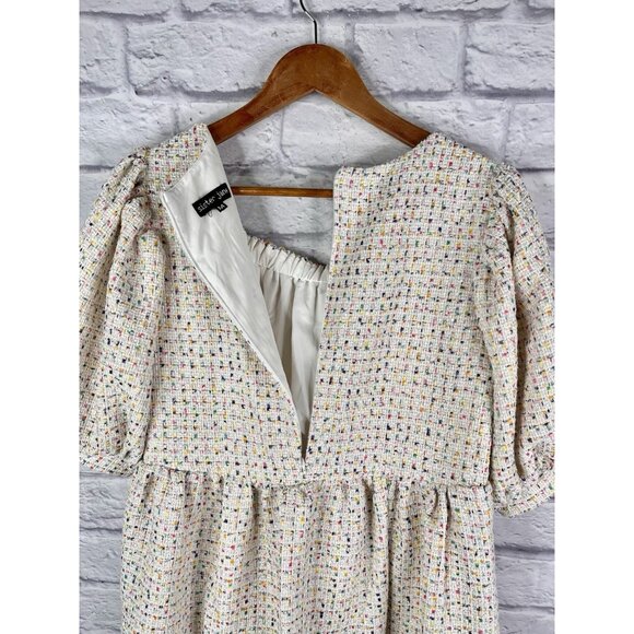 SISTER JANE Women's White Multicolor Tweed Puff Sleeve A-Line Dress Medium - Picture 5 of 6